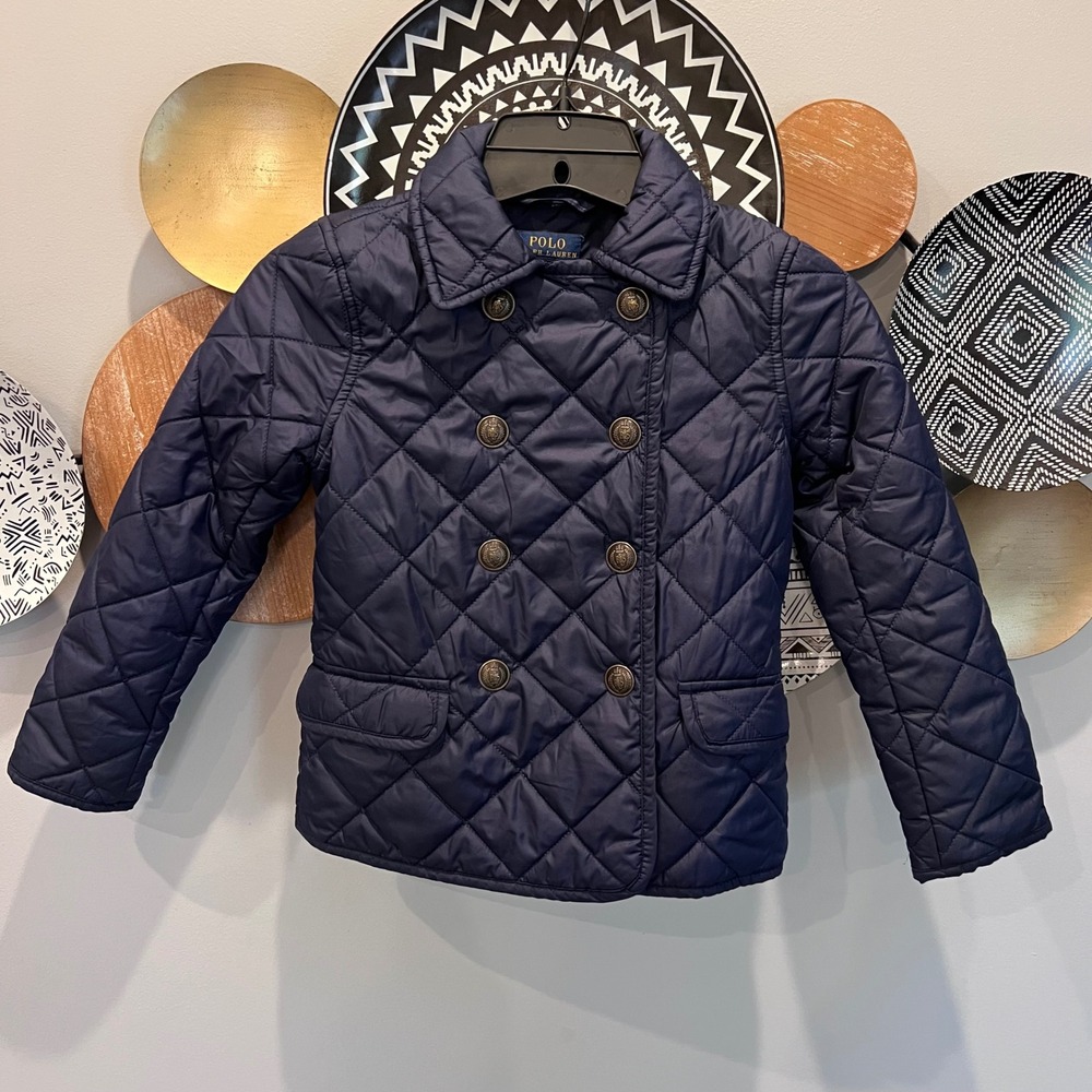 Polo Ralph Lauren Kids Navy Blue Quilted Double Breasted Barn Jacket Size 6